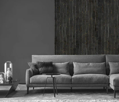240cm x 60cm Acoustic Slatted Wall Panel Black & Gold Marble